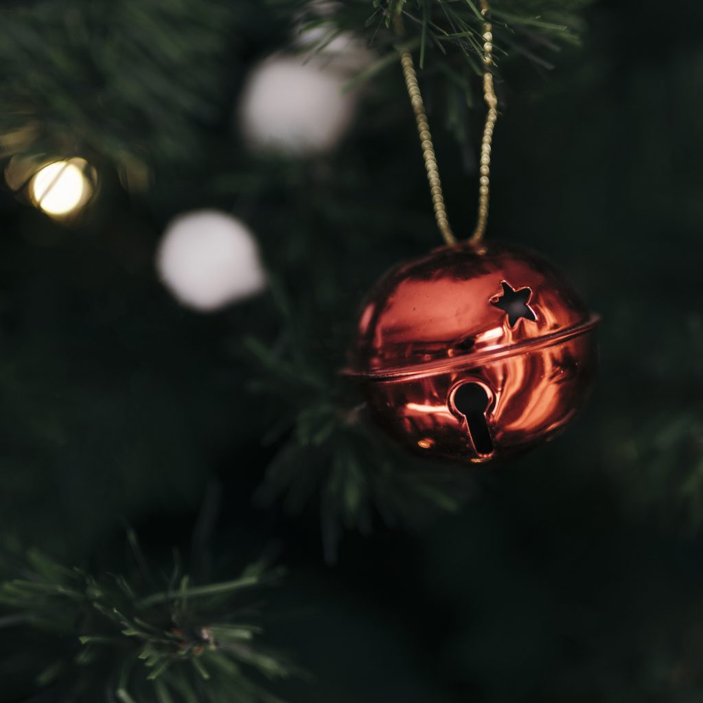 Jingle bell ornament of a Christmas tree